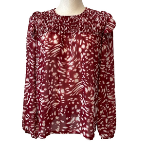Maje cherry red / white pattern long sleeve blouse sz 2